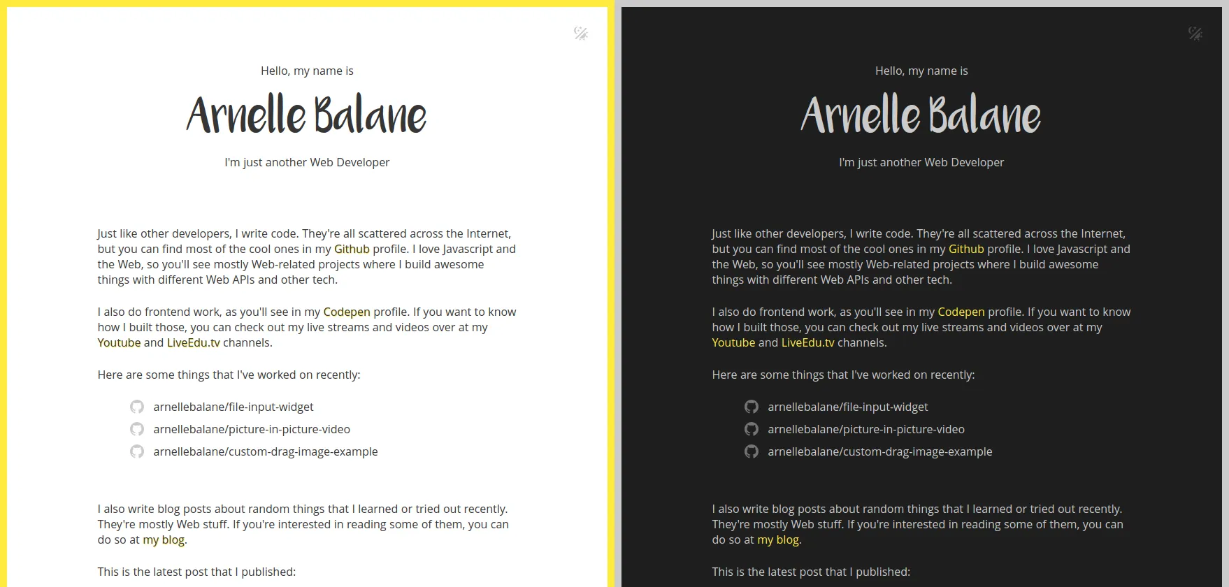 Dark mode / light mode preview